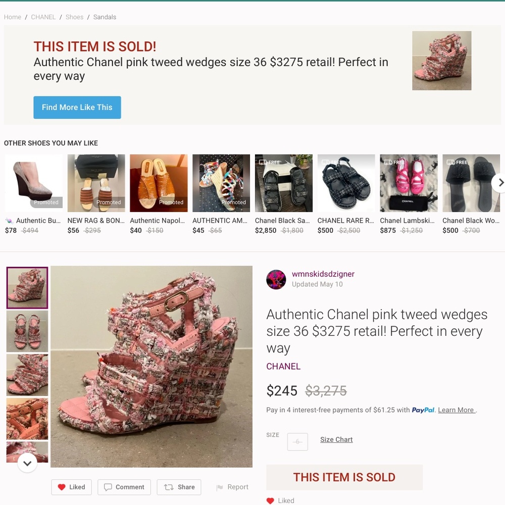Authentic Chanel pink tweed wedges size 36 $3275 retail! Perfect in every way